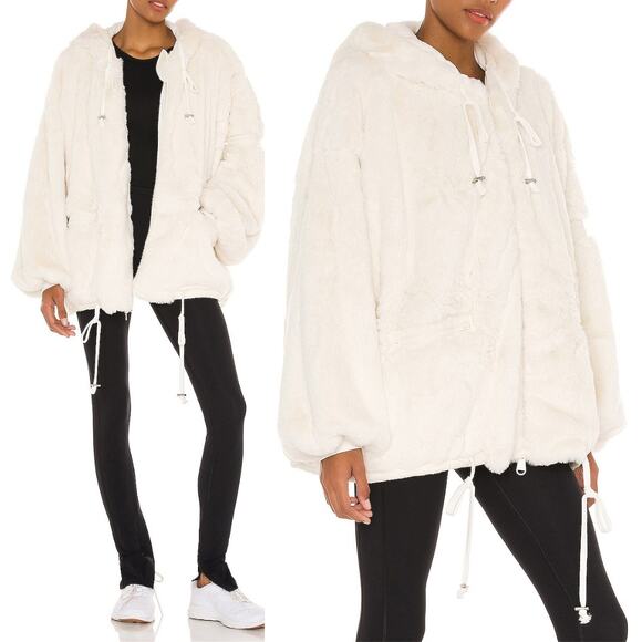 Free People Jackets & Blazers - Free People Movement | Take a Moment Ivory Faux Fur Hooded Oversized Jacket